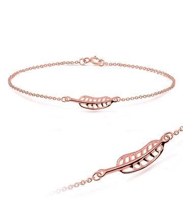 Skeleton Leaf Rose Gold Plated Silver Anklet ANK-203-RO-GP